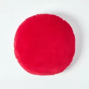 Image of Red Velvet Cushion, 40cm Round - Red - Homescapes
