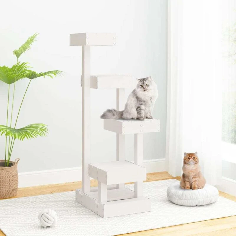 Image of VIDAXL Cat Tree White 45.5x49x103cm Solid Wood Pine Vidaxl 8720845683672