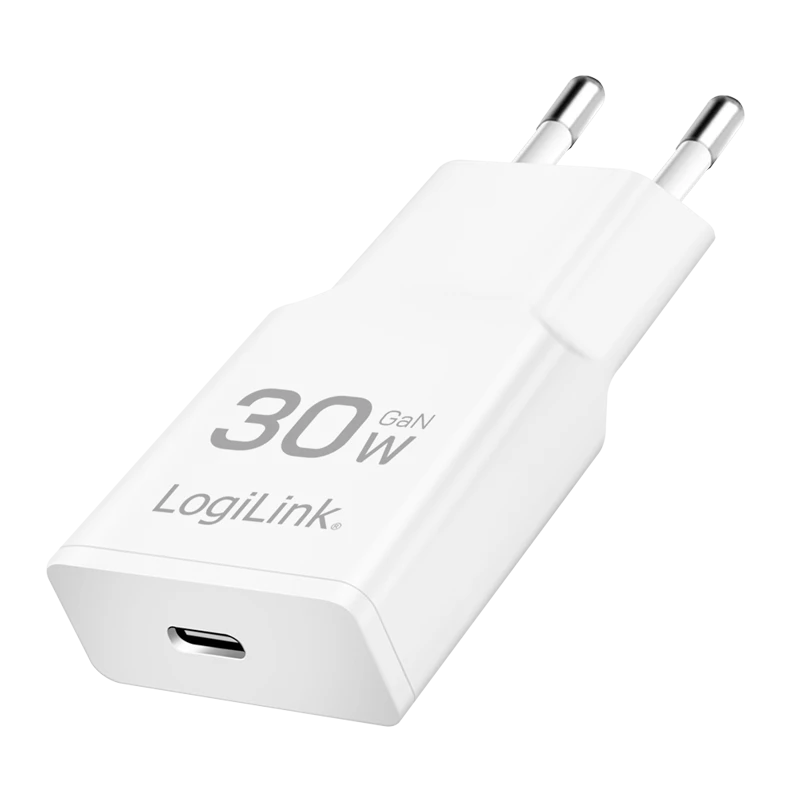 Image of LogiLink USB Wall Charger. 1port. GaN. USB-CF. PD 30W. slim. white