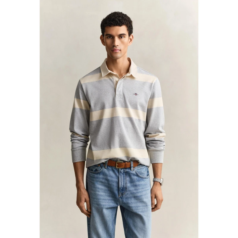 Image of Gant Gant Striped Rugger Sn62 Grey Melange 93 male M