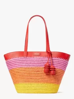Image of Kate Spade The Pier Striped Straw Medium Tote Bag, Multi, One Size