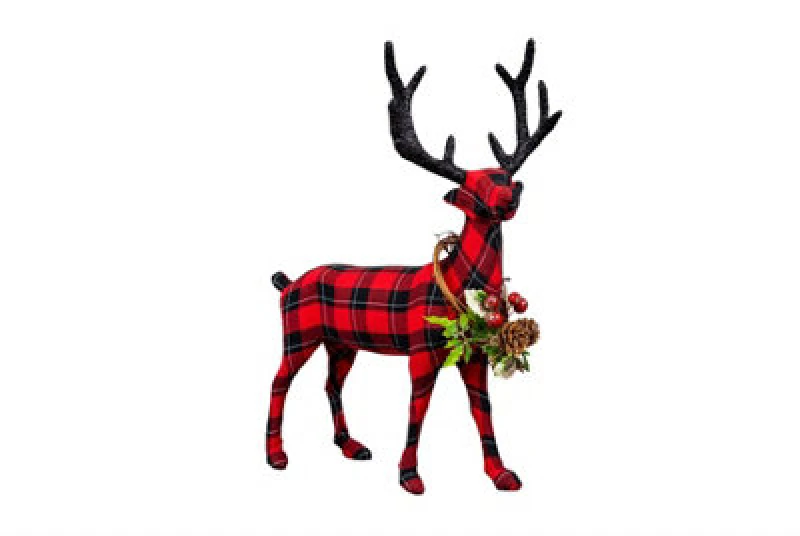 Image of Shatchi Tartan Reindeer 35cm - Decorative Free Standing Figurine Red