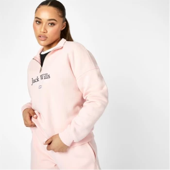 Image of Jack Wills Honeylane Half Zip Sweatshirt - Soft Pink