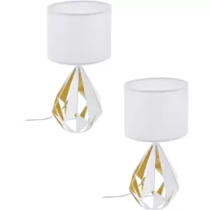 Image of 2 PACK Table Lamp Desk Light White Shade & Honey Gold Geometric 1x 60W E27