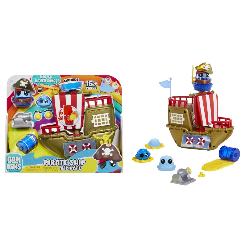 Image of DohKins Pirate Ship Playset & Pirate - Dough Never Dries No Gluten Suitable for Collectors & Kids Ages 3+