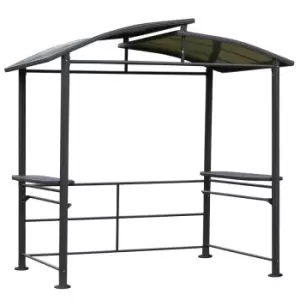 Image of Outsunny Bbq Patio Canopy Gazebo With Interlaced Polycarbonate Roof 2 Shelves - Grey