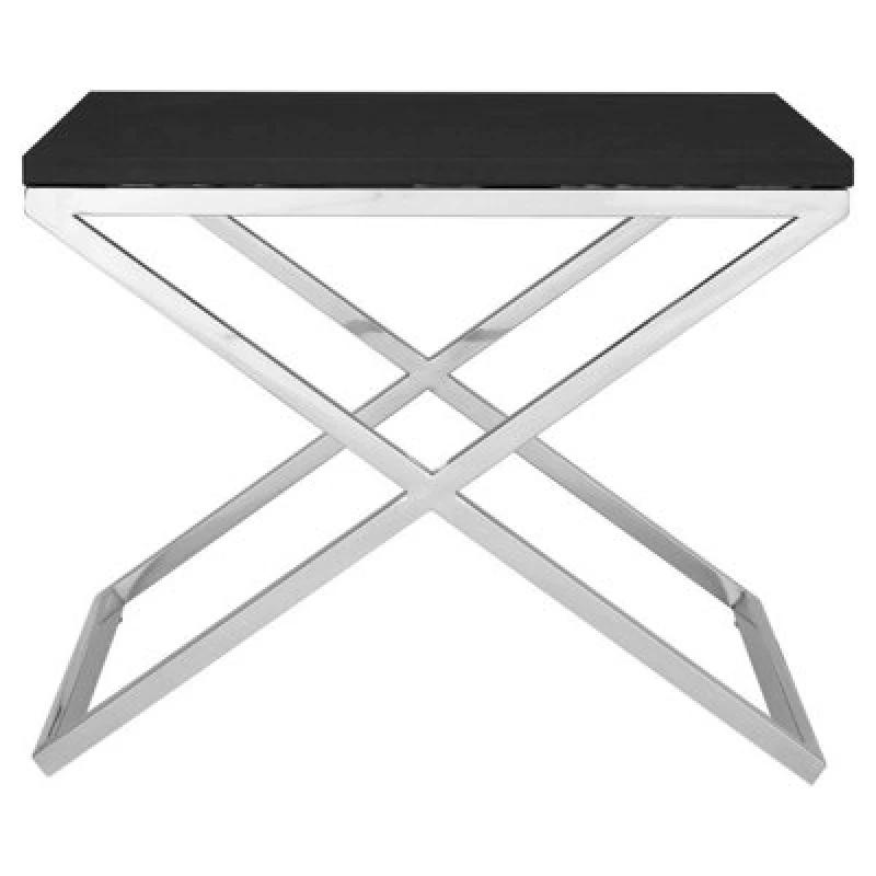 Image of Orsina White And Black End Table, Modern Rectangular Side Table, Wood And Metal Side Table, Metal Bedside Table