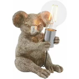 Image of Vintage Silver Koala Table Light - Resin Figure - Chrome Plated Lamp Holder