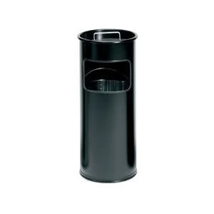 Image of Original Durable 17 Litre Waste Basket Metal with 2 Litre Ashtray Round Black
