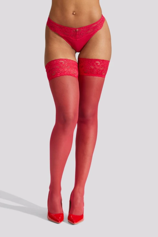 Image of Ann Summers Lace Top Glossy Hold Ups Red