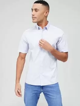 Image of Calvin Klein Stretch Poplin Short Sleeve Regular Shirt, Light Blue, Size S, Men