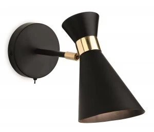 Image of 1 Light Indoor Wall Light (Switched) Black, Brass, E27