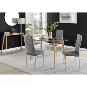 Image of Furniture Box Malmo Glass and Wooden Leg Dining Table & 4 Grey Milan Chrome Leg Chairs