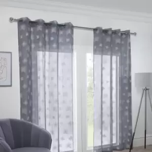 Image of Emma Barclay Whisper Feather Patterned Voile Eyelet Curtain Panel, Silver, 57 x 72 Inch