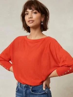 Image of Mint Velvet Mint Velvet Oversized Star Back Linen Jumper, Orange, Size S, Women