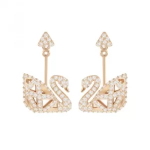 Image of Ladies Swarovski Rose Gold Plated Facet Swan Drop Earrings