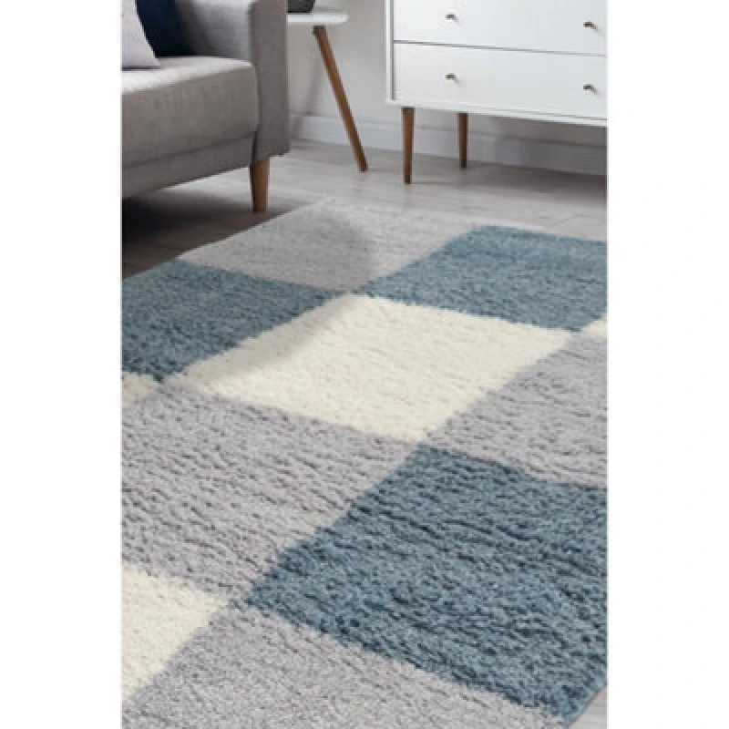 Image of Homemaker Snug Blocks Shaggy Rug - Blue Blue 120x170cm