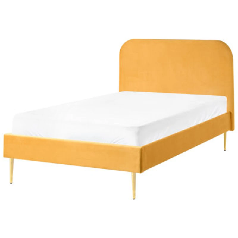 Image of Beliani Bed Velvet Flayat 120 X 200 Cm (Eu Small Double) Yellow