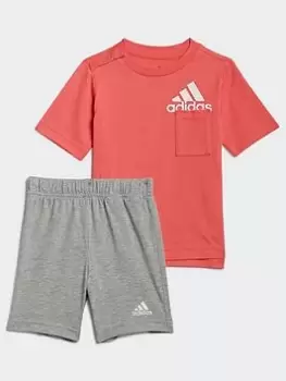Image of Boys, adidas Badge Of Sport Summer Set, Blue/White, Size 12-18 Months