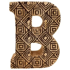 Image of Letter B Hand Carved Wooden Geometric