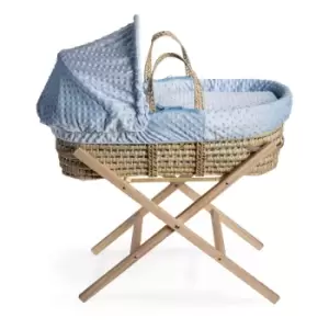 Image of Clair de Lune Dimple Palm Moses Basket in Blue & Natural Folding Stand - Blue