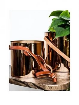 Image of Ivyline Copper Hanging Planter With Leather Strap