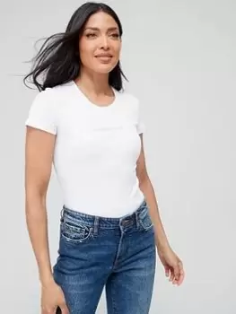 Image of Emporio Armani Bodywear Diamante Detail Lounge T Shirt, White, Size L, Women