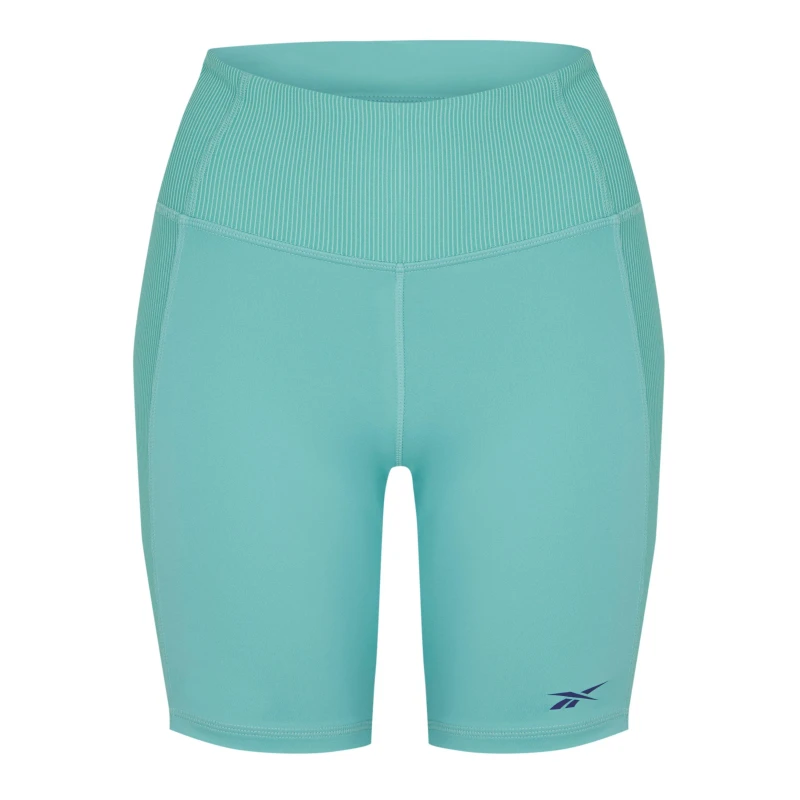Image of Reebok Les Mills Ribbed Short Leggings Womens Compression - Blue Blue 4