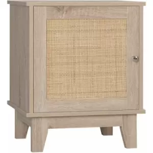 Image of Homcom - Nightstand, Rattan Bedside Table, Sofa Side Table w/ Storage Cupboard - Natural wood finish