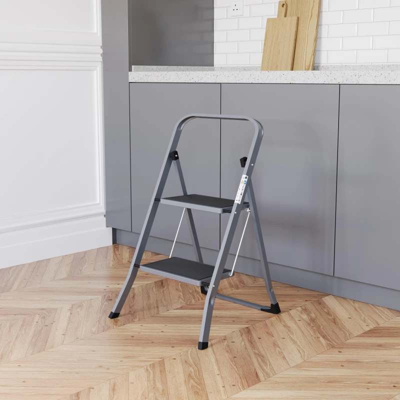 Image of Lassic Home Vida 2 Step Ladder With Anti Slip Mat Grey unisex 2 Step