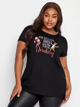 Image of Yours Novelty Tee - He See's You When You're Drinking, Black, Size 14, Women