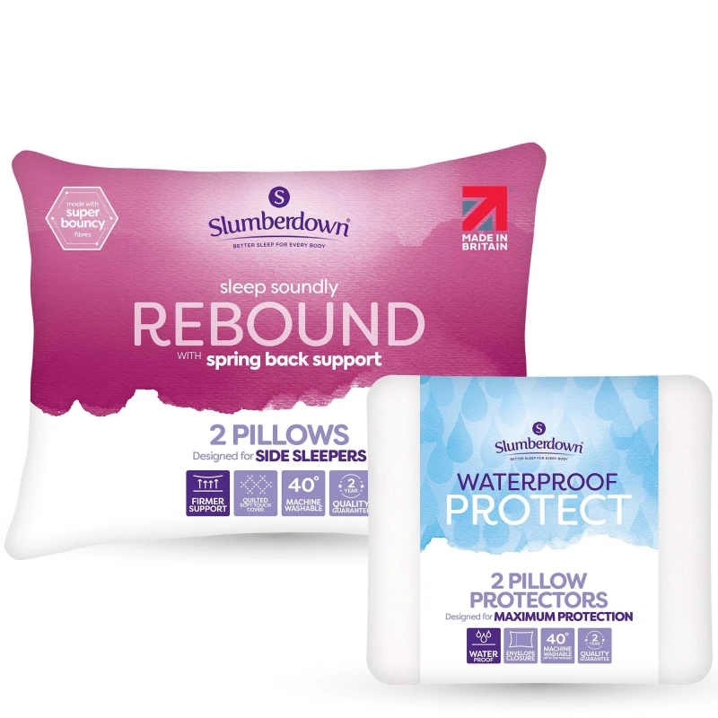 Image of Slumberdown Rebound Pillows & Waterproof 2 Pack Protector White unisex 2 Pack