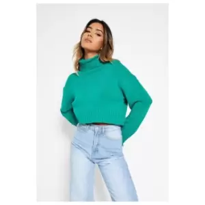 Image of I Saw It First Recycled Roll Neck Crop Jumper - Green