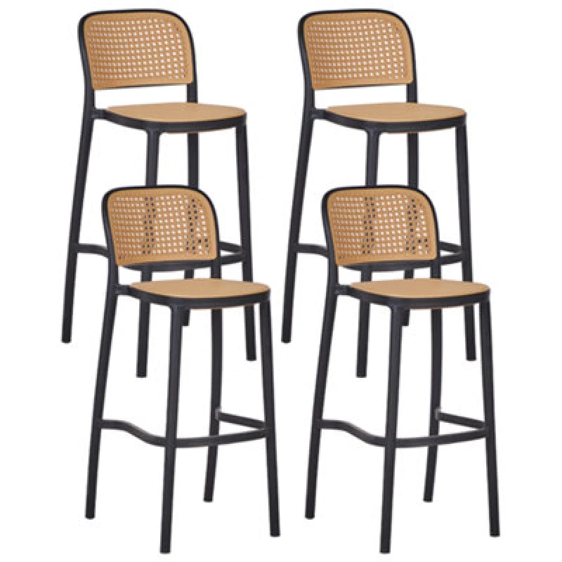 Image of Beliani Set Of 4 Bar Chairs Plose Synthetic Material Beige