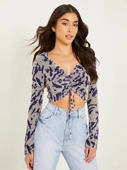 Image of Quiz Stone Tie Dye Mesh Crop Top - 6 - natural