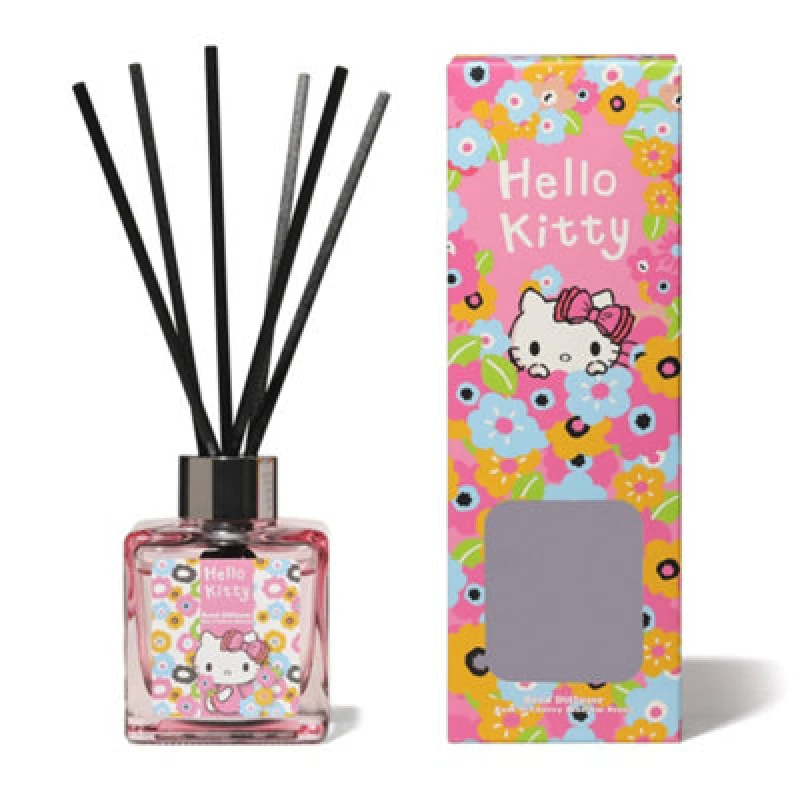Image of Hello Kitty Rose & Cherry Blossom Reed Diffuser -Spring Home Fragrance Set Floral Scent, Glass Bottle Reeds, Long-Lasting Aroma