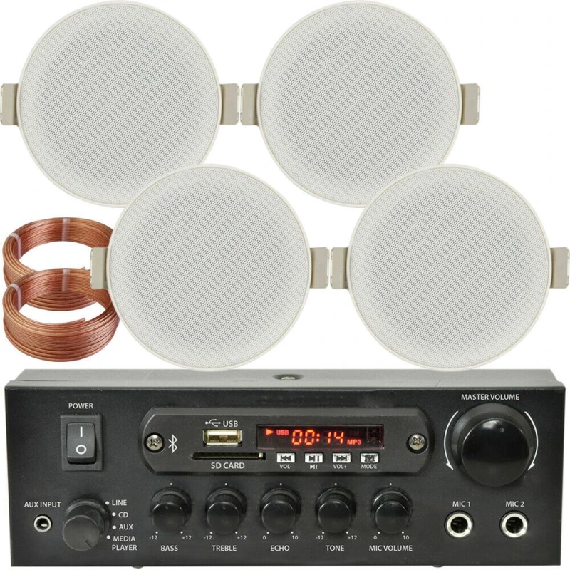 Image of Loops Bluetooth Ceiling Music Kit PRO Amp & 4 Low Profile Speakers Stereo HiFi Sound Multi unisex