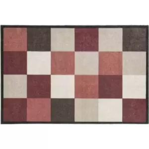Image of Washamat Recylon Design Squares Mat 75X50Cm - Red
