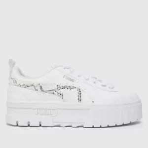 Image of PUMA White & Grey Mayze Snake Girls Youth Trainers