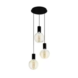 Image of Pendant Ceiling Light 3 Bulb Different Length Cable Colour Black Bulb E27 3x40W
