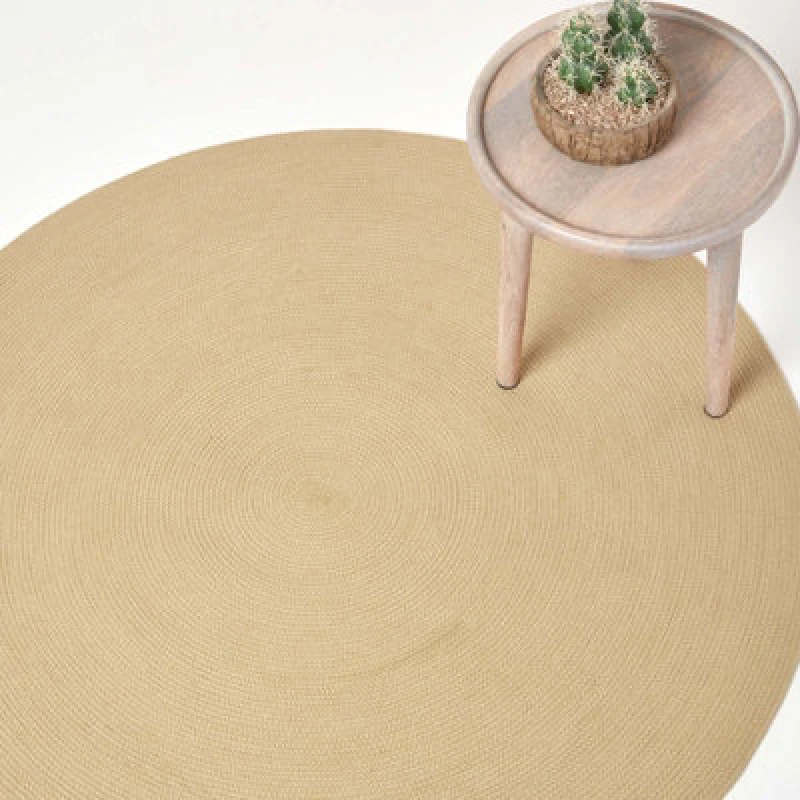 Image of HOMESCAPES Homescapes - Linen Handmade Woven Braided Round Rug, 120cm RU1334C