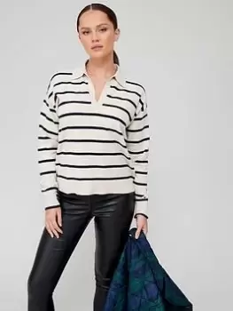 Image of Tommy Hilfiger Soft Stripe Polo Sweater - Beige, Beige, Size L, Women