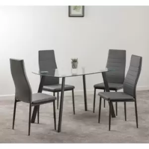 Image of Seconique Abbey Clear Glass Dining Table & 4 Grey Faux Leather Chairs Set