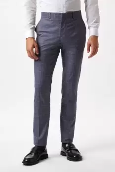Image of Skinny Fit Blue Check Suit Trousers