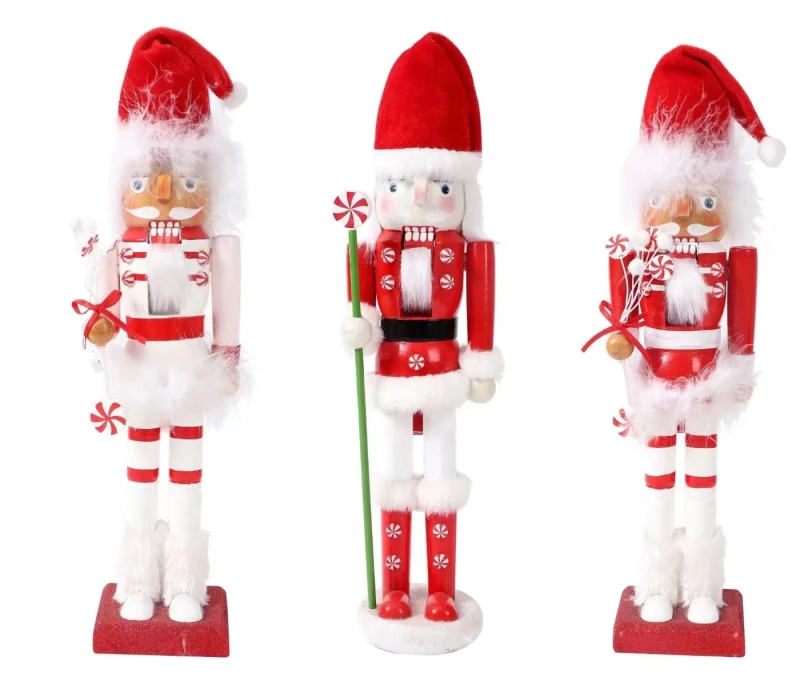 Image of Shatchi 38cm Wooden Santa Nutcrackers Soldiers Christmas Ornament 3pcs Set Red