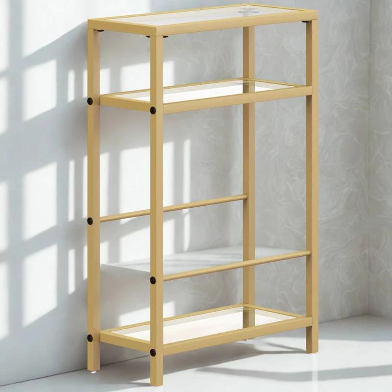 Image of FURNOS 3 Tier Side End Table With Tempered Glass Top Gold Gold Unisex