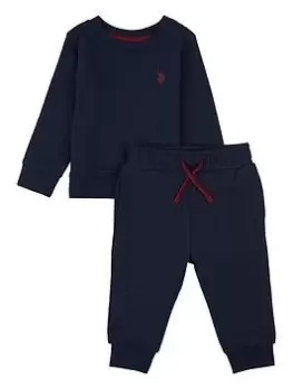 Image of U.S. Polo Assn. Toddler Boys Classic Long Sleeve T-Shirt & Jog Set - Navy, Size 18 Months