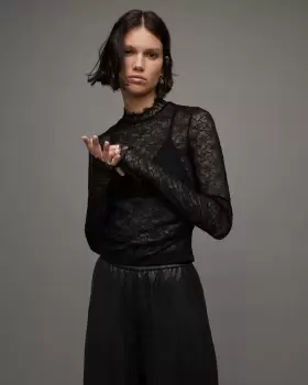 Image of AllSaints Francesco Long Sleeve Sheer Lace Top