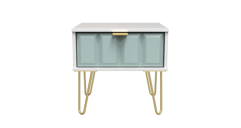 Image of Cube Ready Assembled Matt Duck Egg & White 1 Drawer Small Side Table (H)410mm (W)450mm (D)395mm