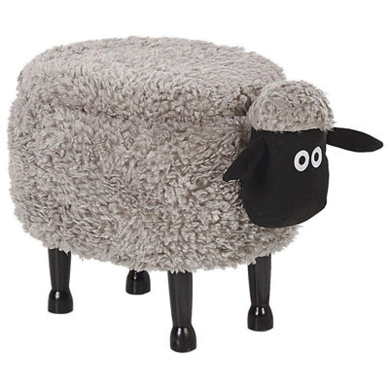 Image of Beliani Storage Animal Stool Sheep Fabric Grey Sheep